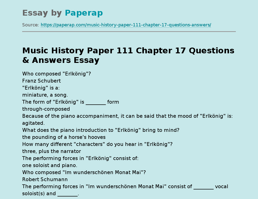 Music  History Paper 111 Chapter 17 Questions & Answers