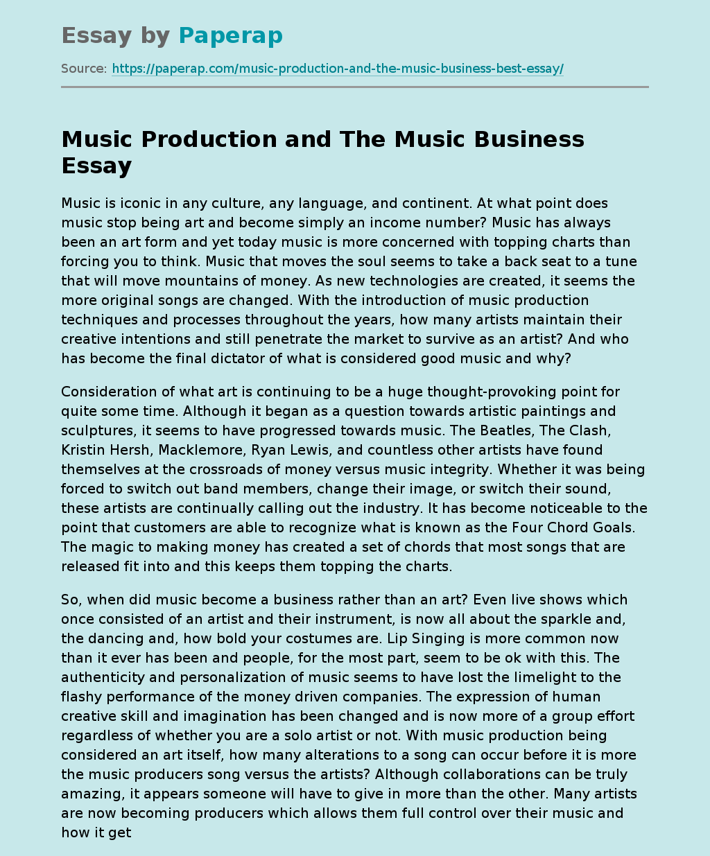 Music Production and The Music Business