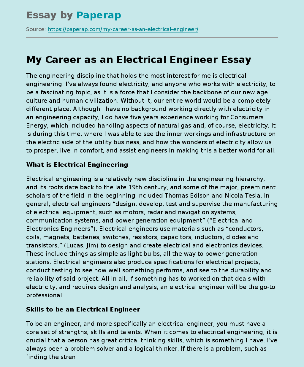My Career as an Electrical Engineer