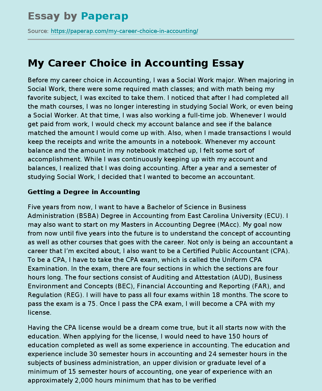 My Career Choice in Accounting