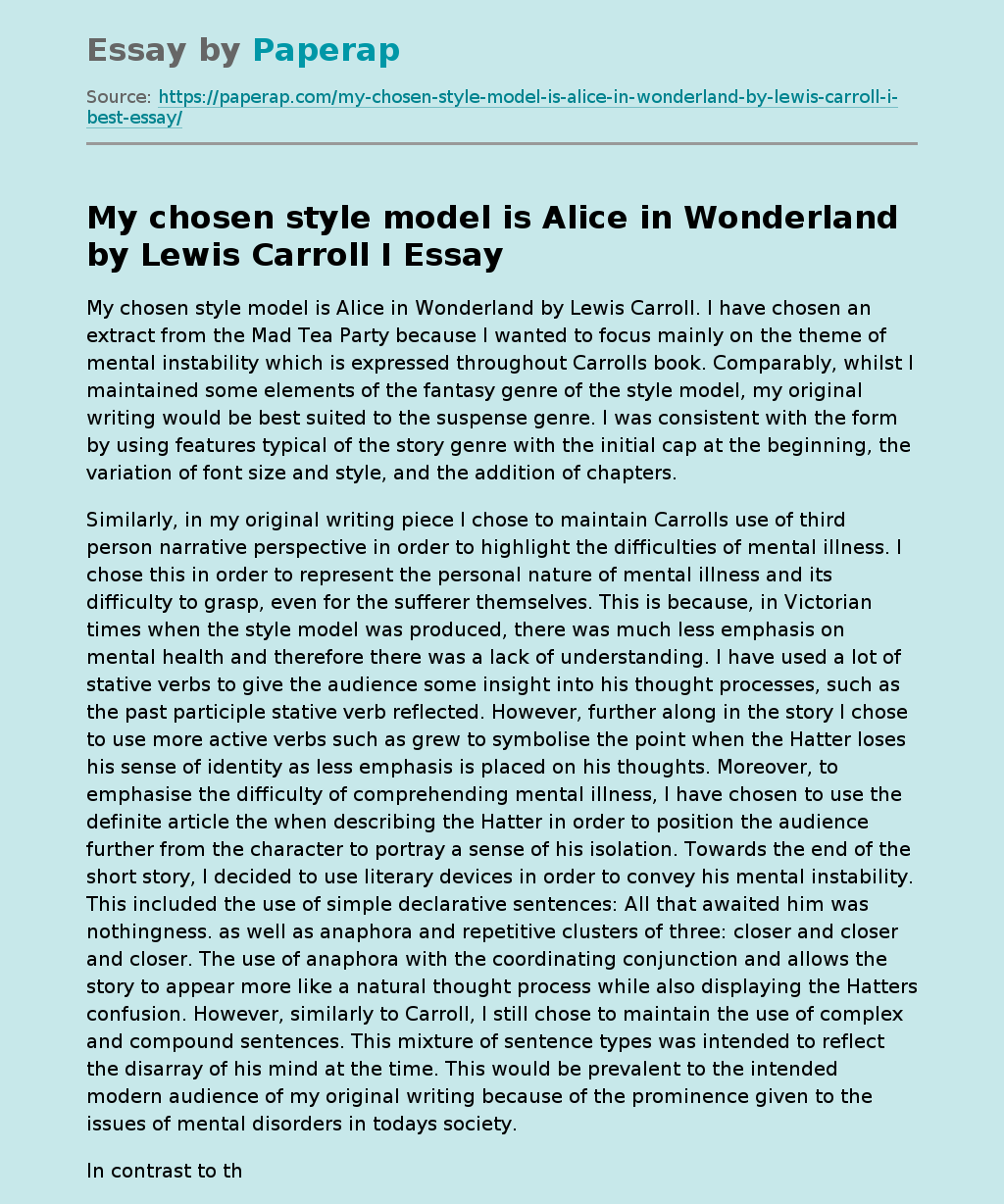 "Alice in Wonderland" by Lewis Carroll