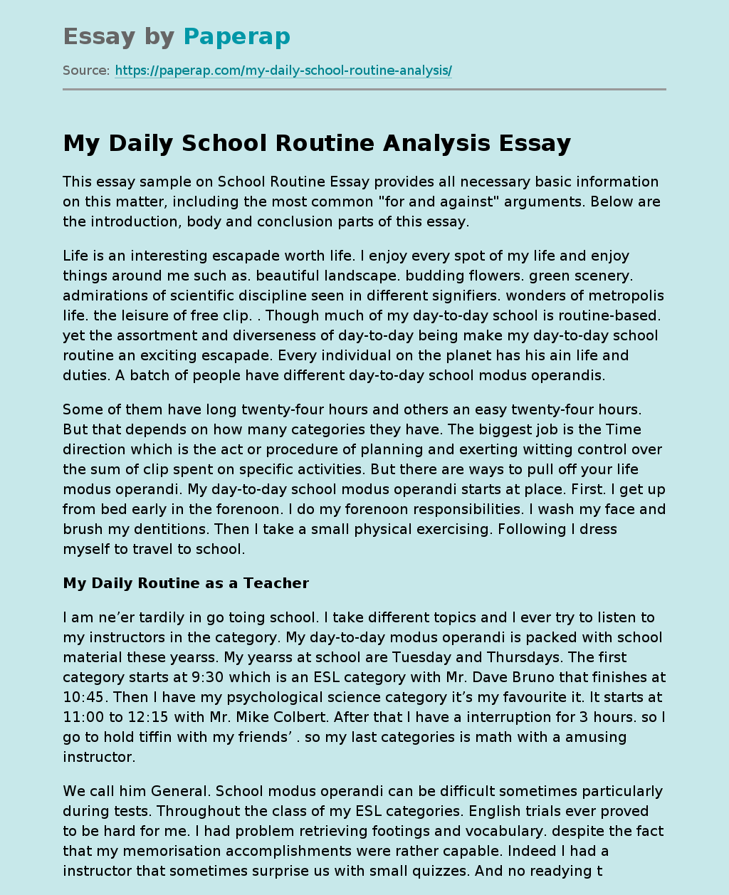 My Daily School Routine Analysis
