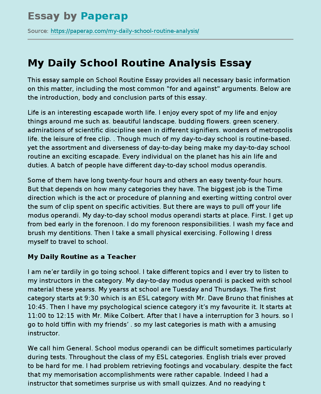 My Daily School Routine Analysis Free Essay Example