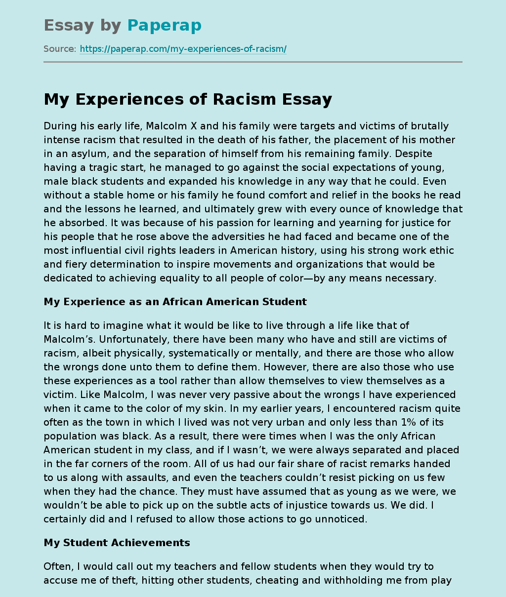 My Experiences of Racism