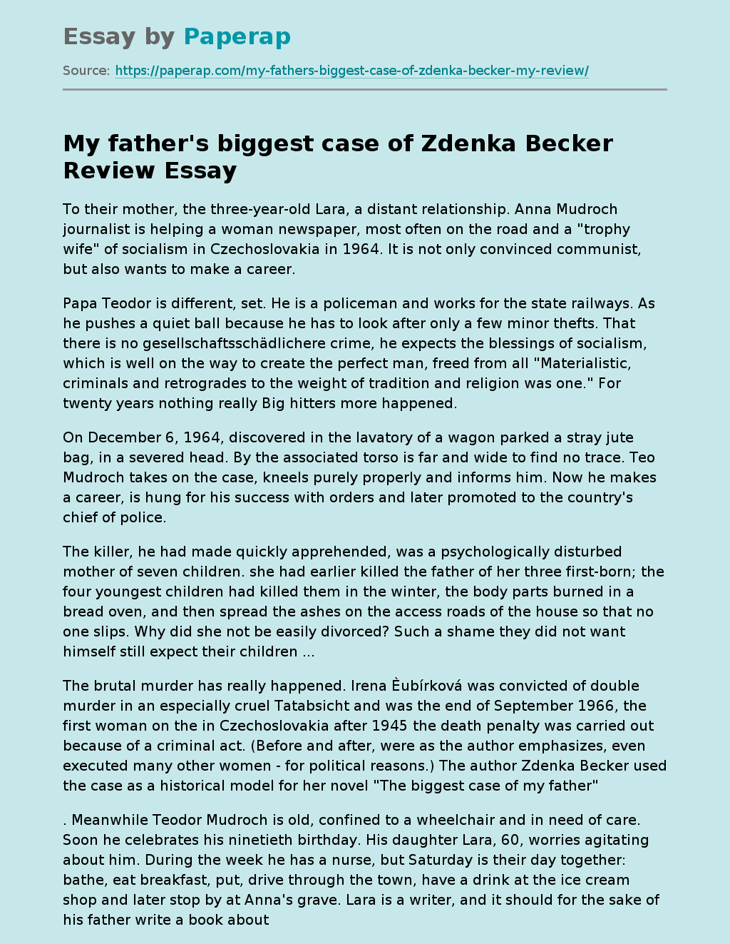 My Father's Biggest Case Of Zdenka Becker Review