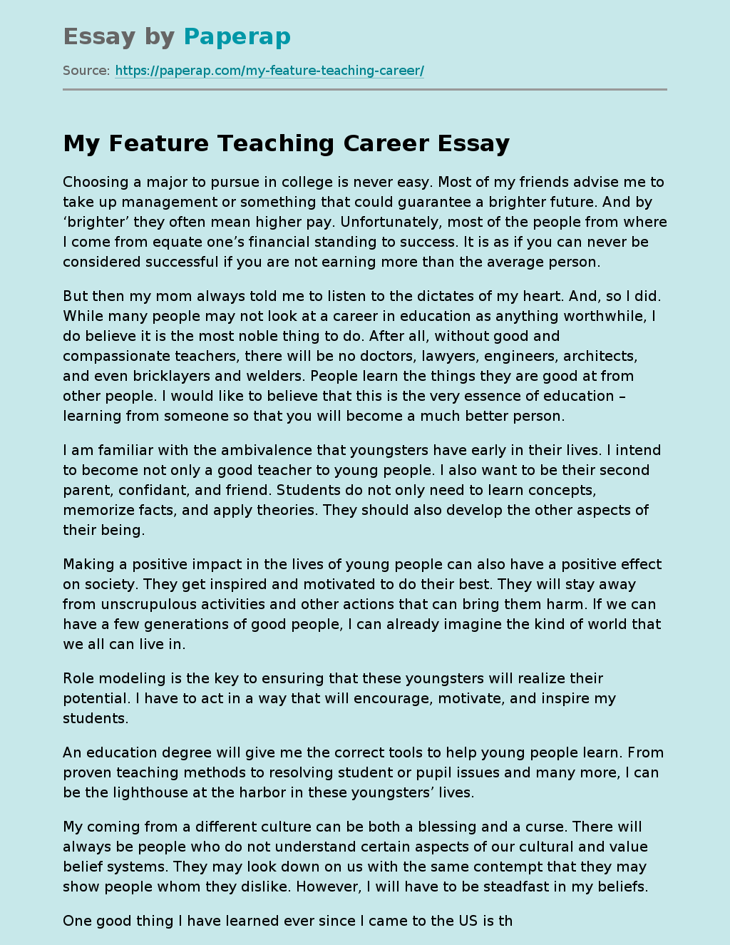 My Feature Teaching Career