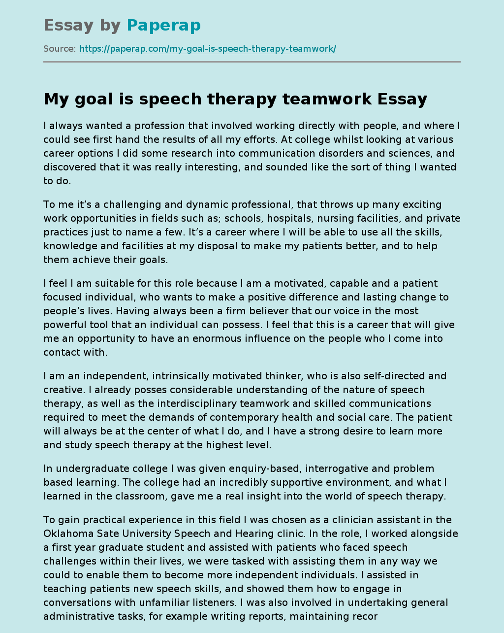 My goal is speech therapy teamwork