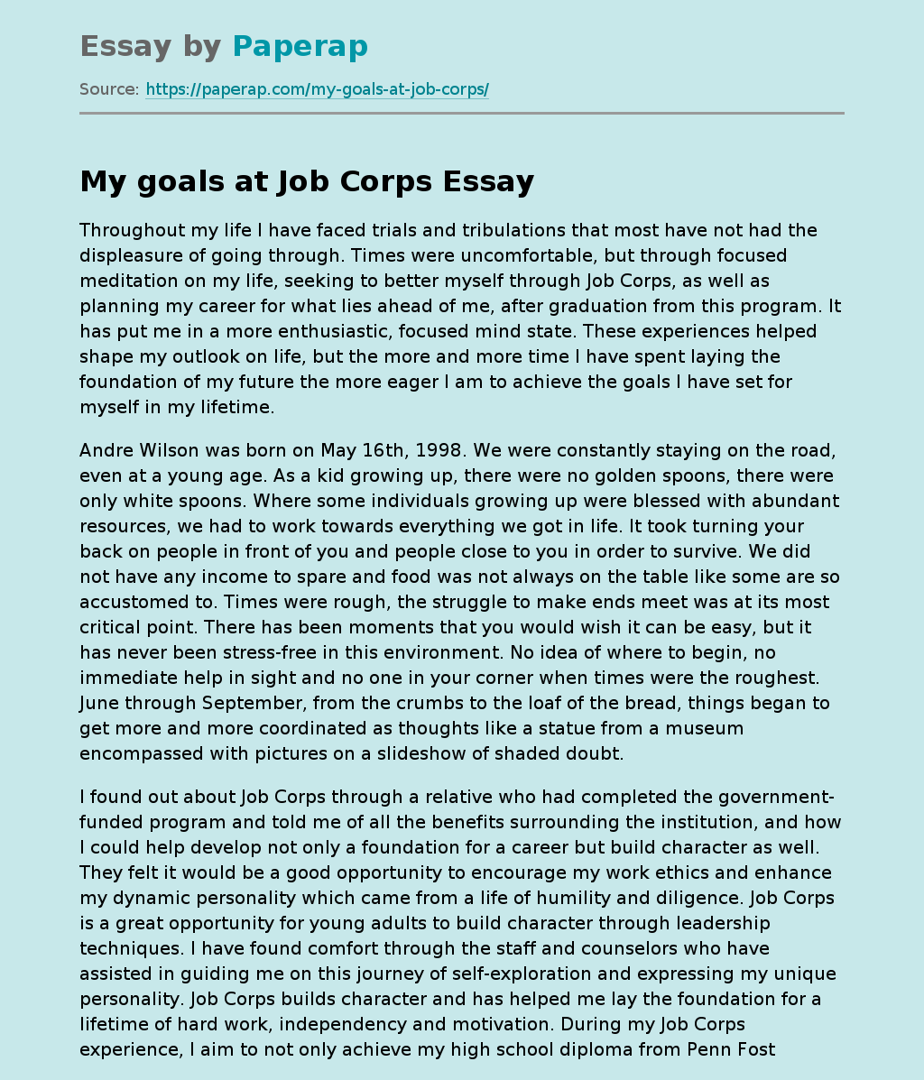 My goals at Job Corps