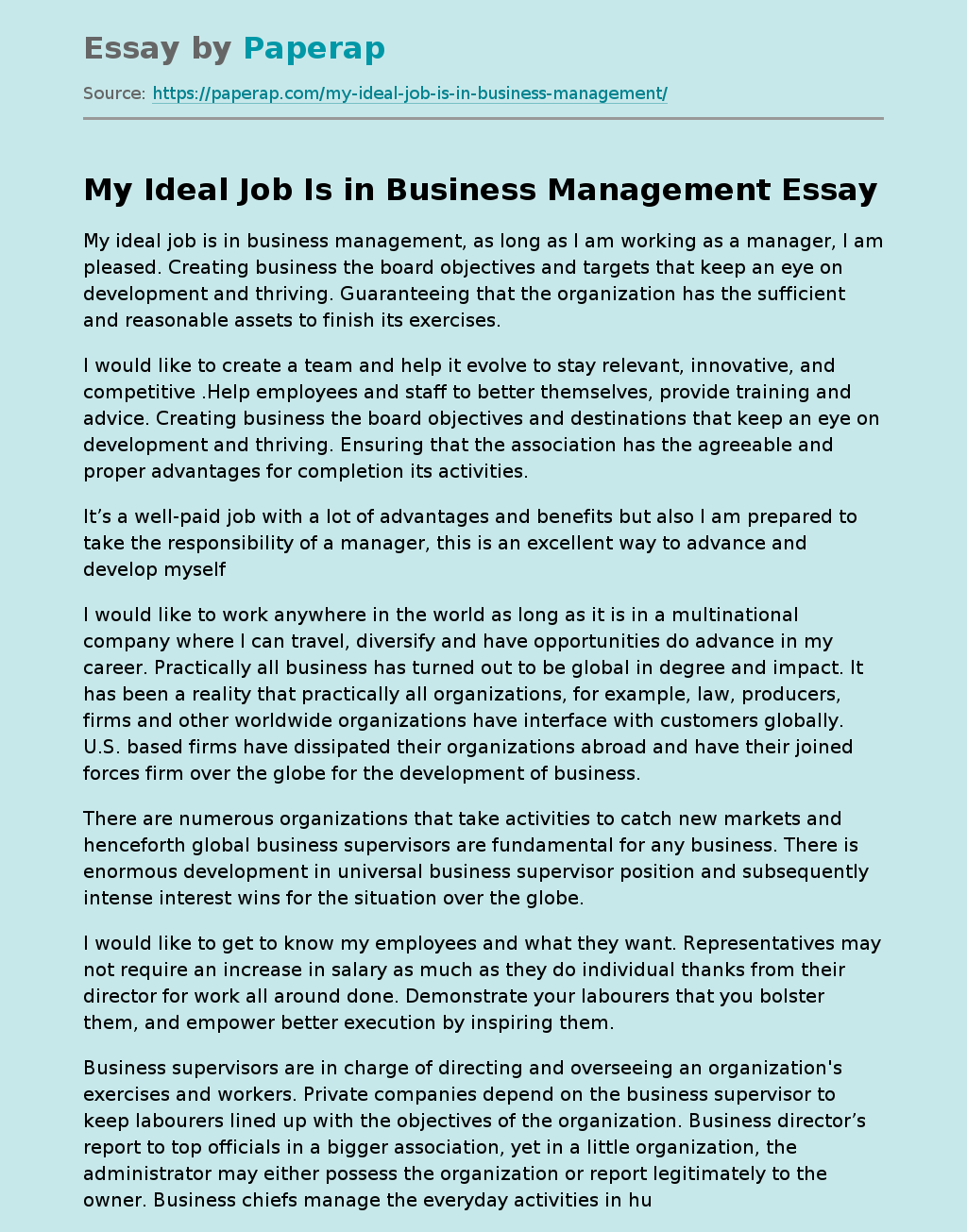 My Ideal Job Is in Business Management
