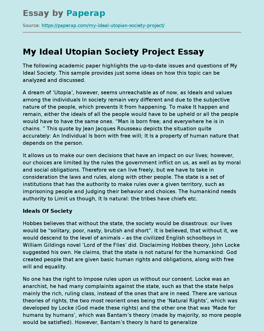 my perfect utopia essay