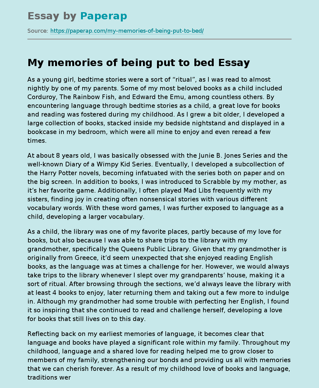 My memories of being put to bed