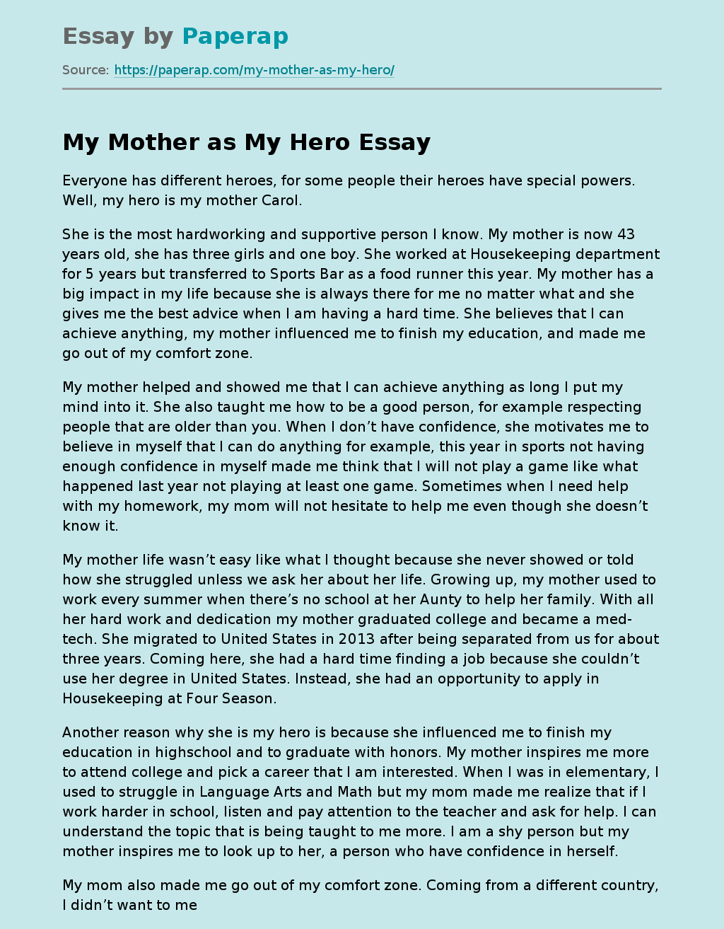 essay on my mom is my hero