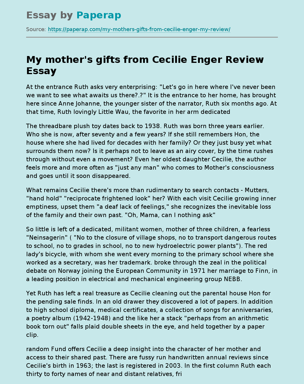 My mother's gifts from Cecilie Enger Review