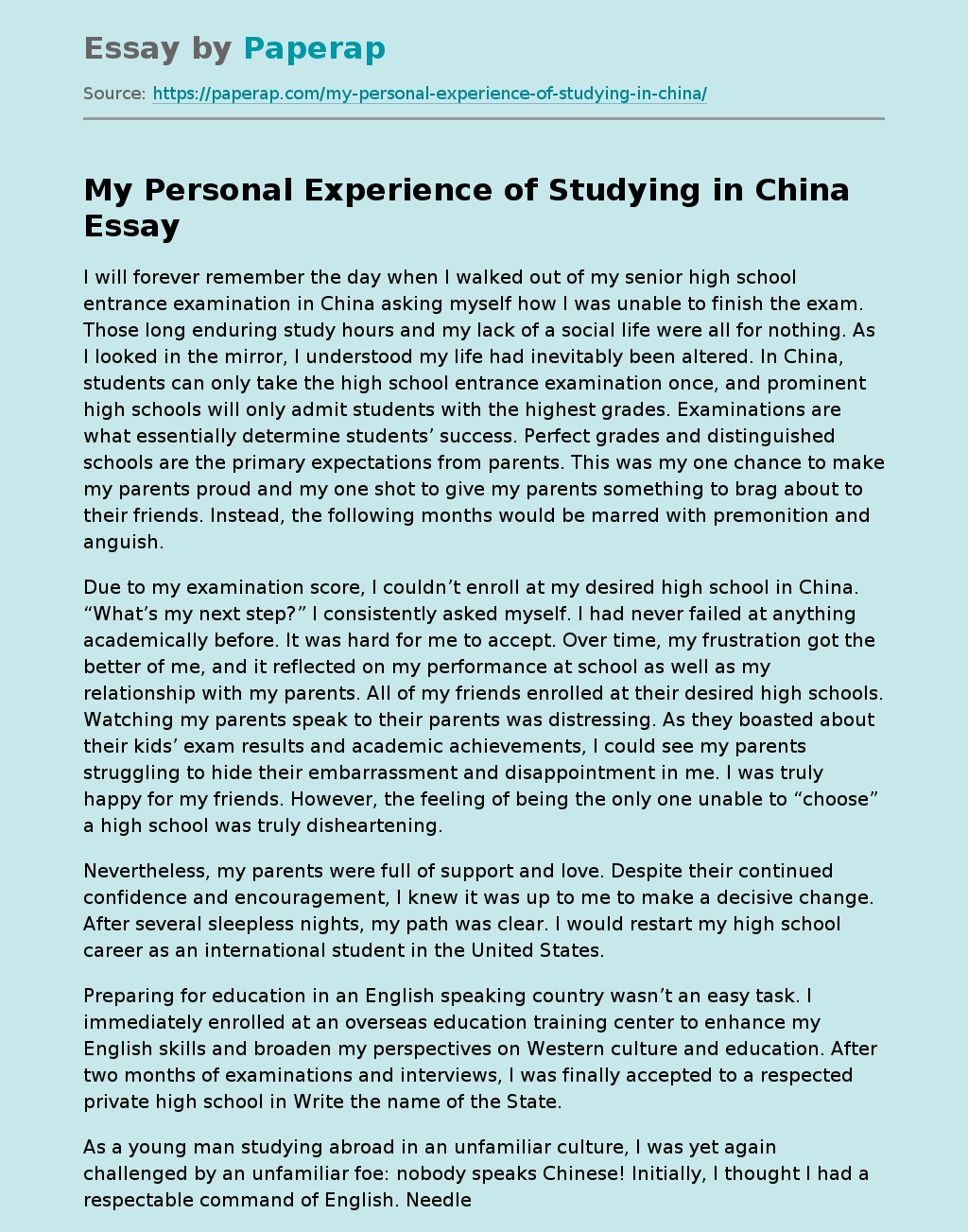 essay about studying experience
