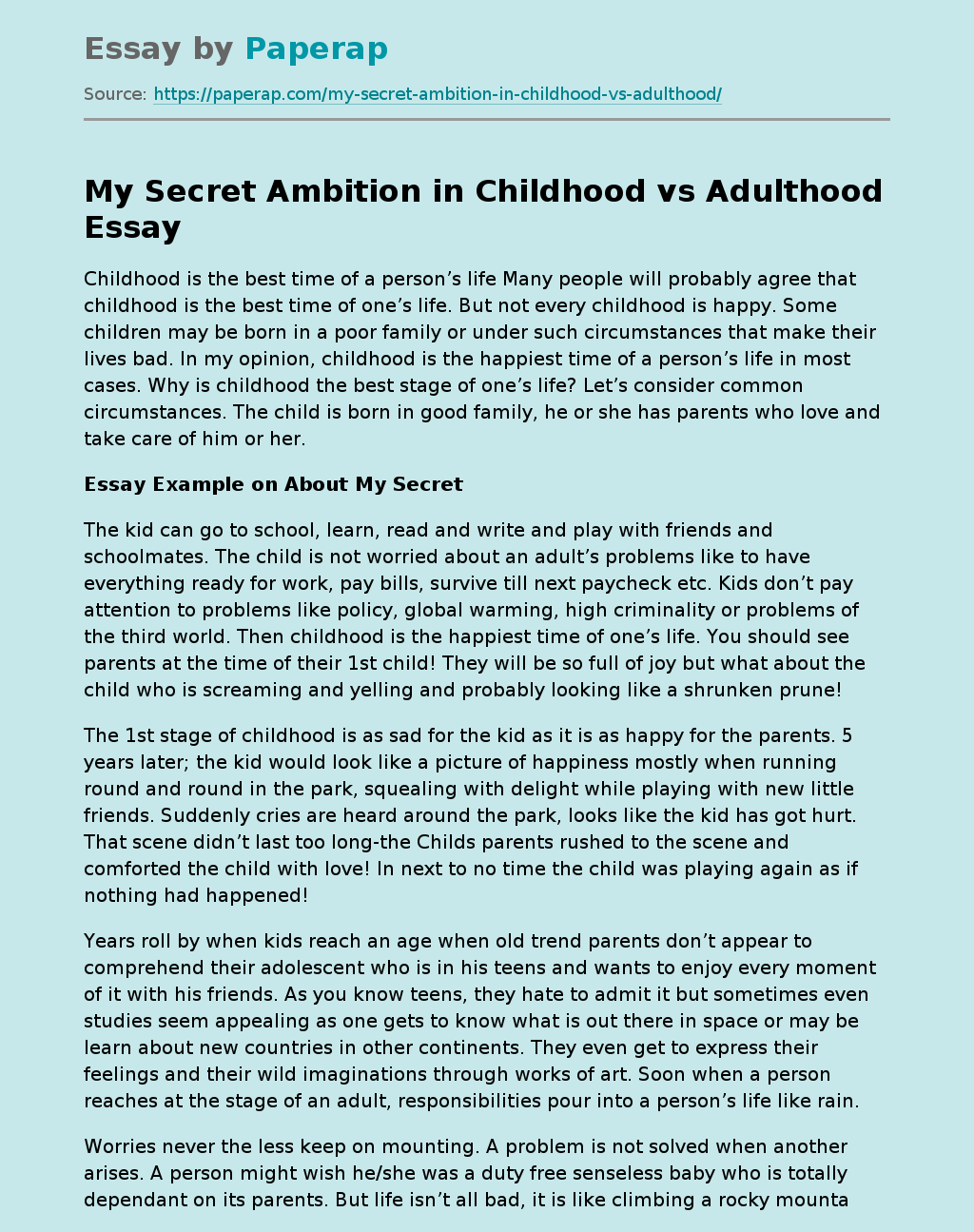 My Secret Ambition in Childhood vs Adulthood