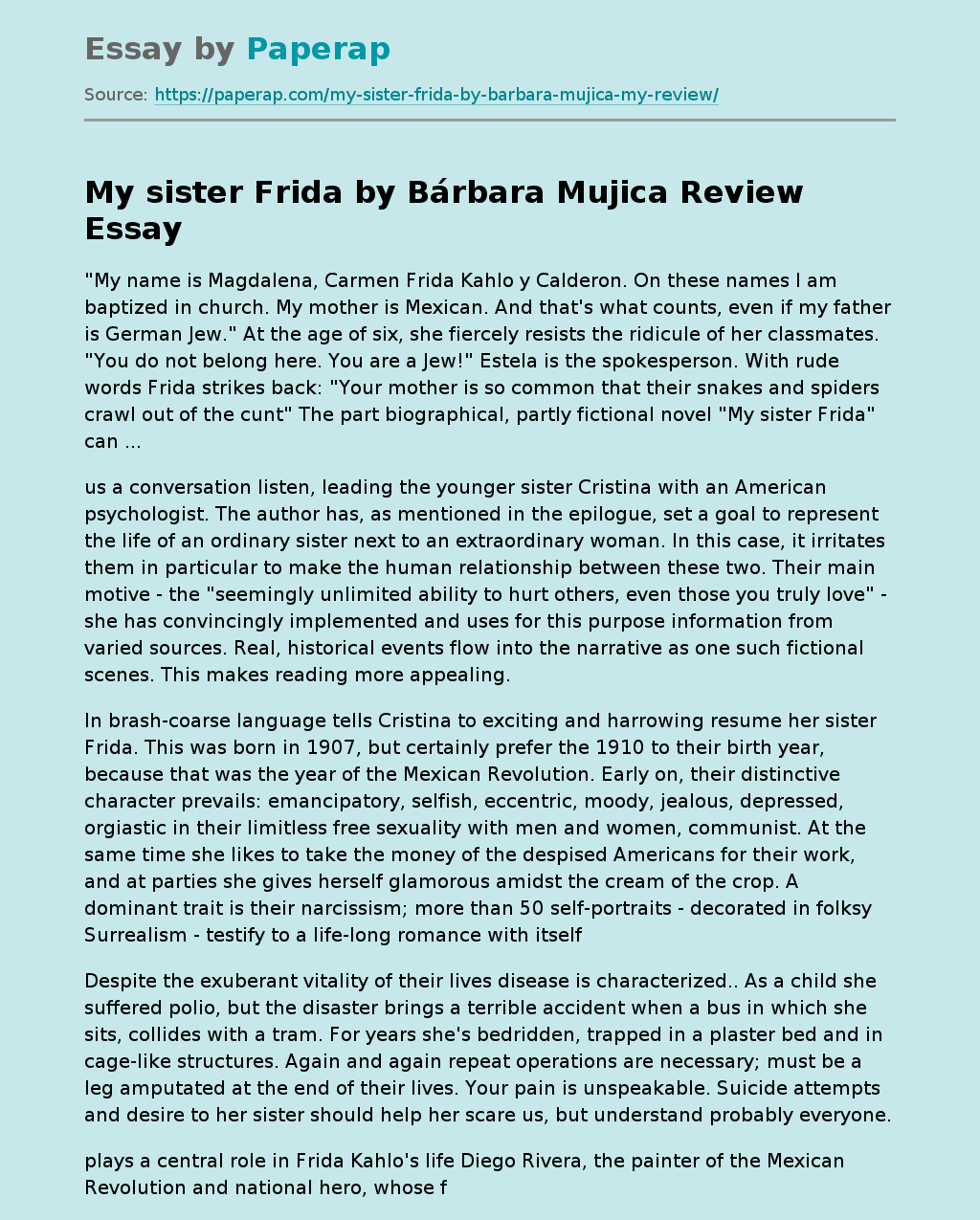 My sister Frida by Bárbara Mujica Review