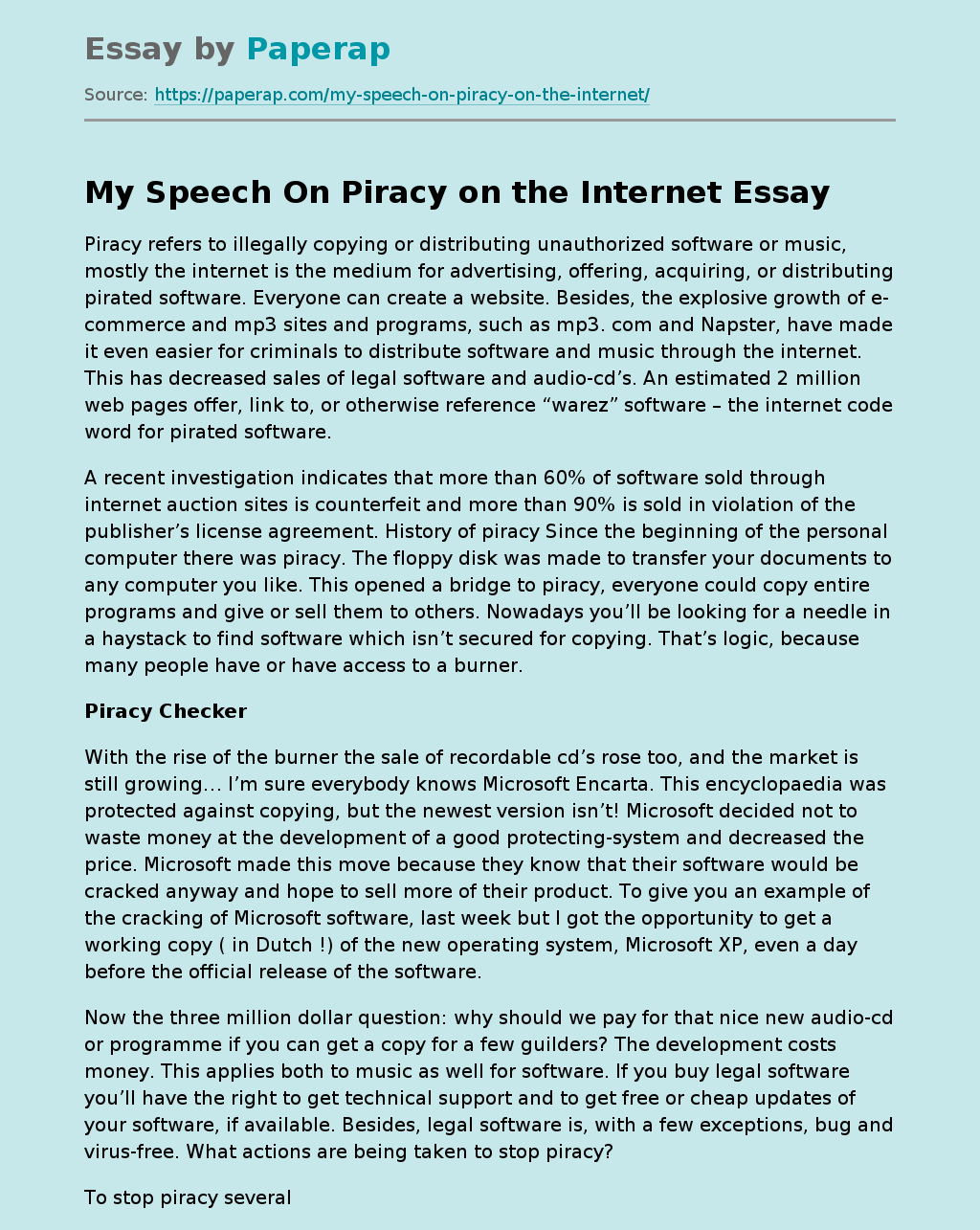 My Speech On Piracy on the Internet