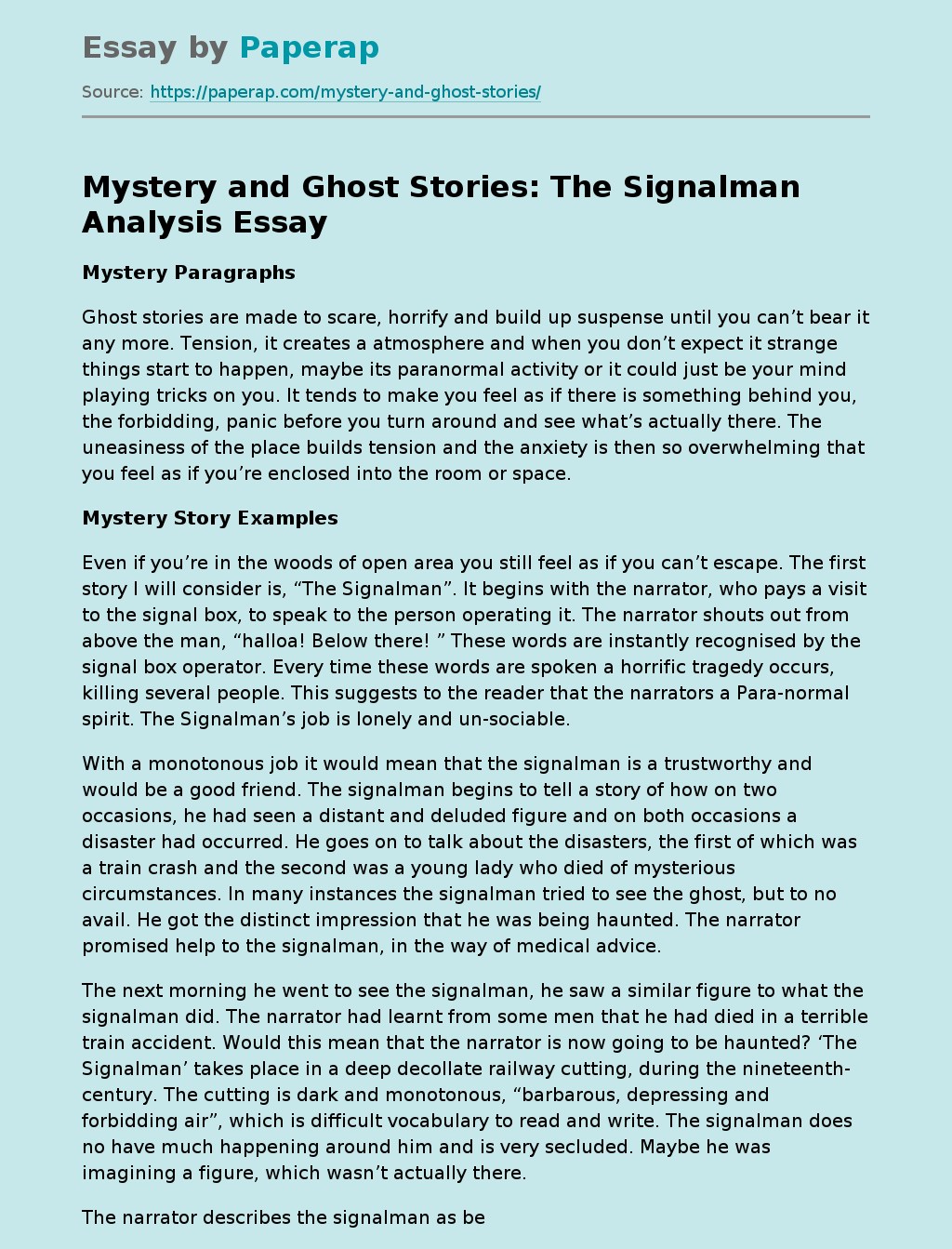 Mystery and Ghost Stories: The Signalman Analysis