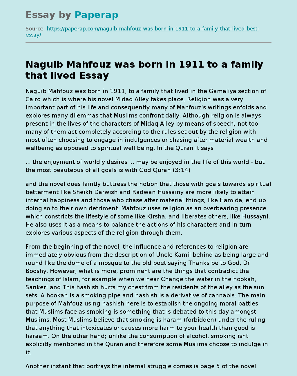 Egyptian Novelist and Screenwriter Naguib Mahfouz