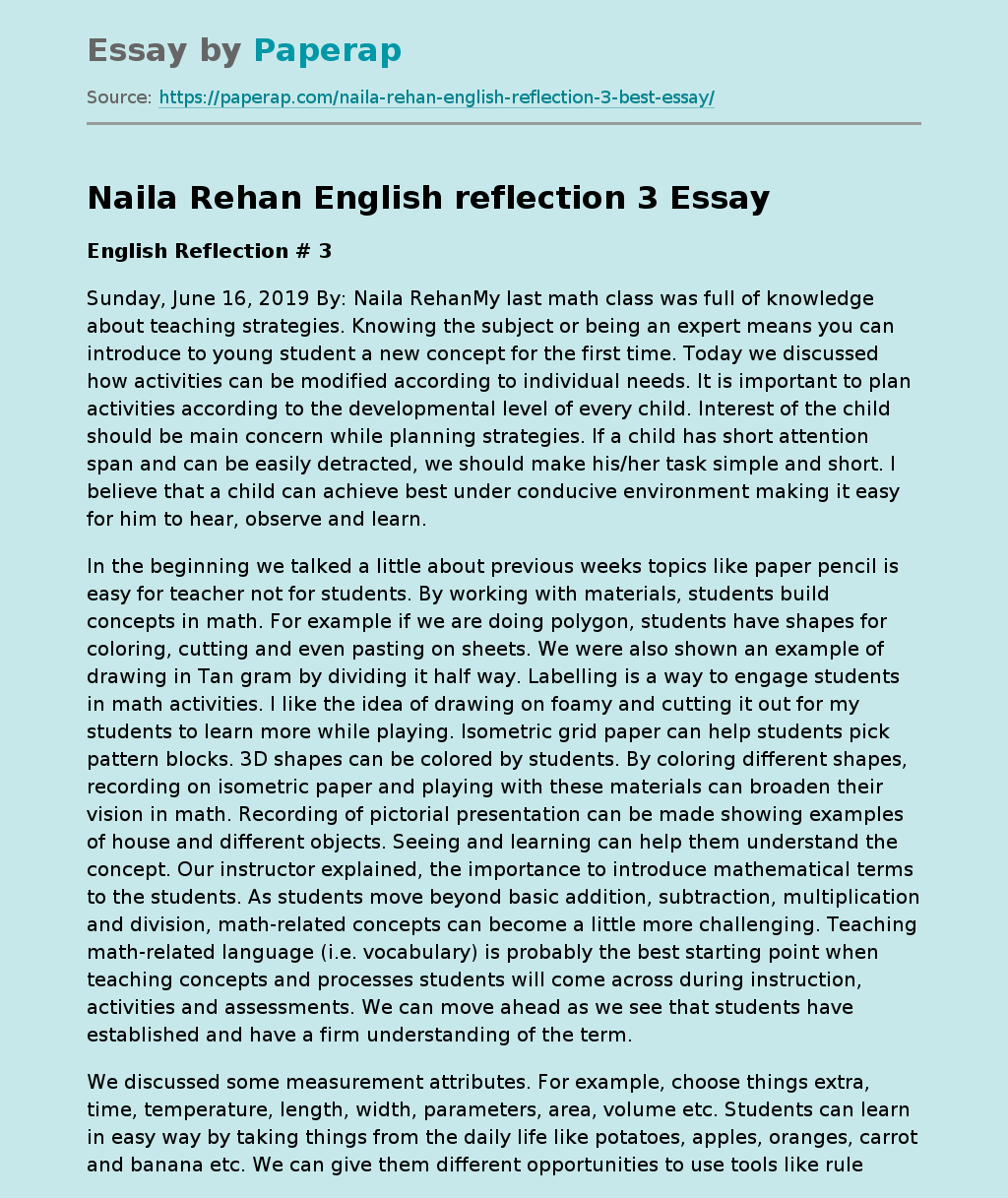 Naila Rehan English reflection 3