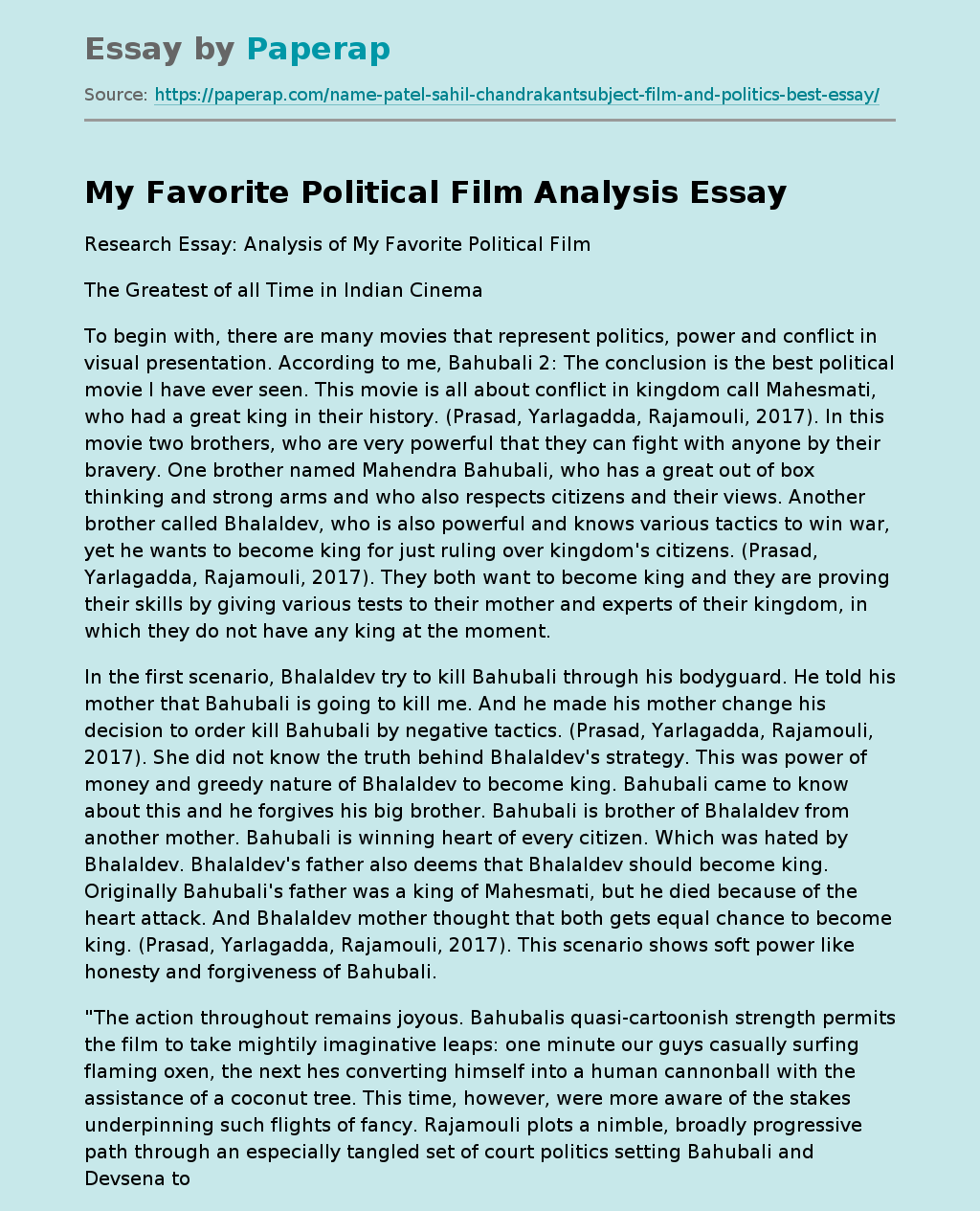 My Favorite Political Film Analysis