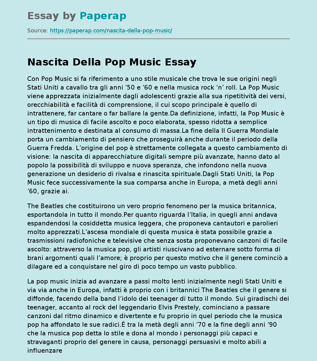 Nascita Della Pop Music