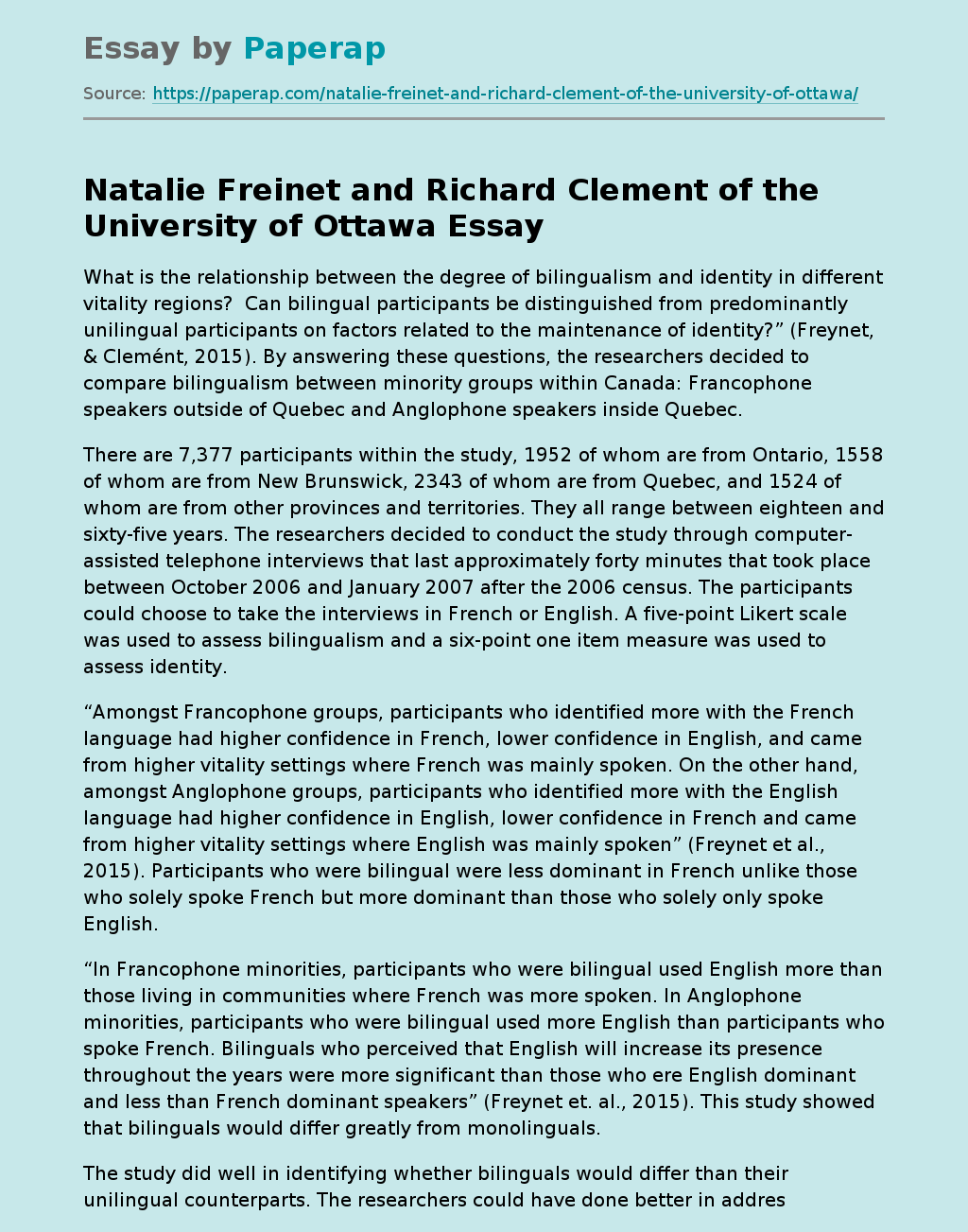 Natalie Freinet and Richard Clement of the University of Ottawa