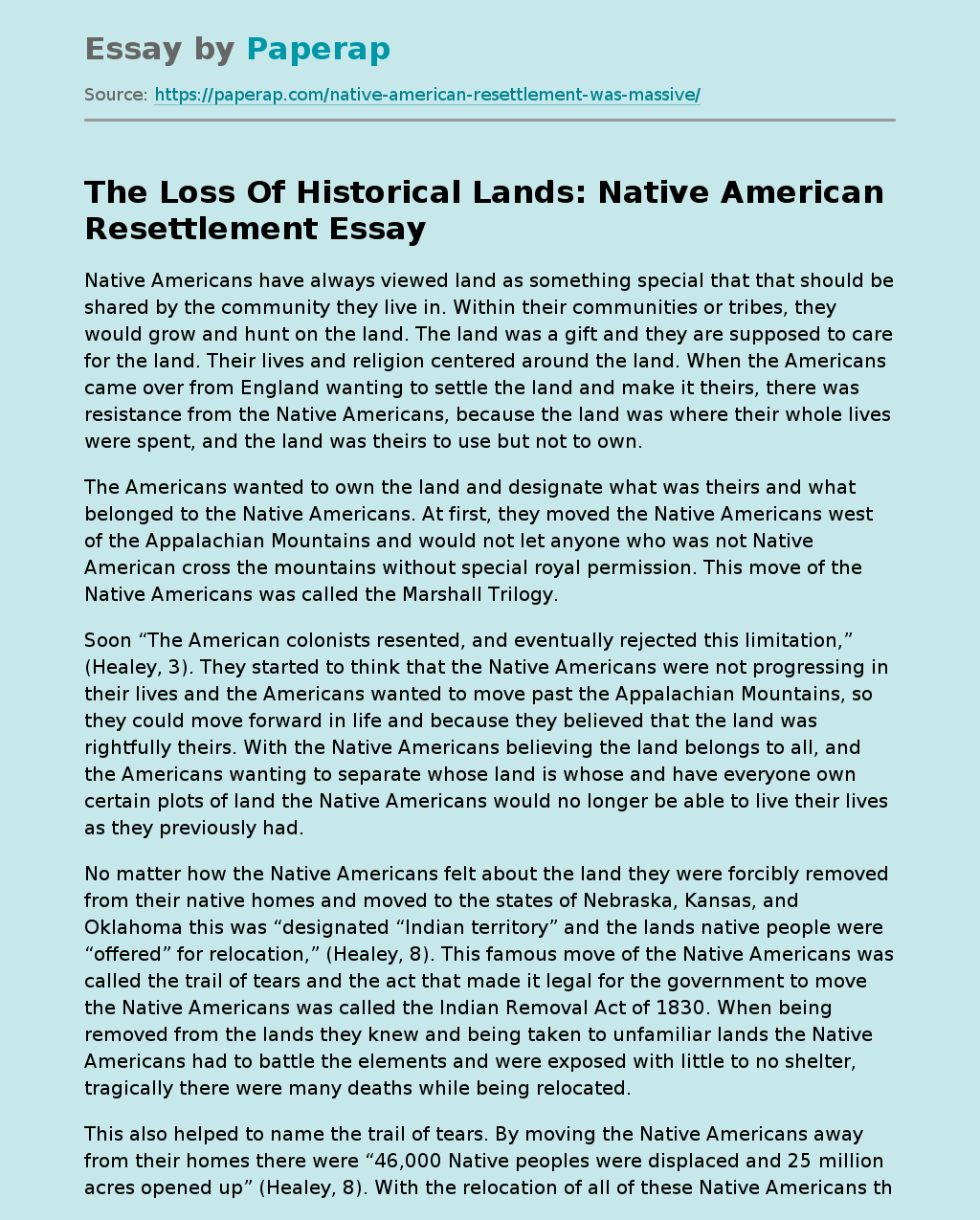 The Loss Of Historical Lands: Native American Resettlement