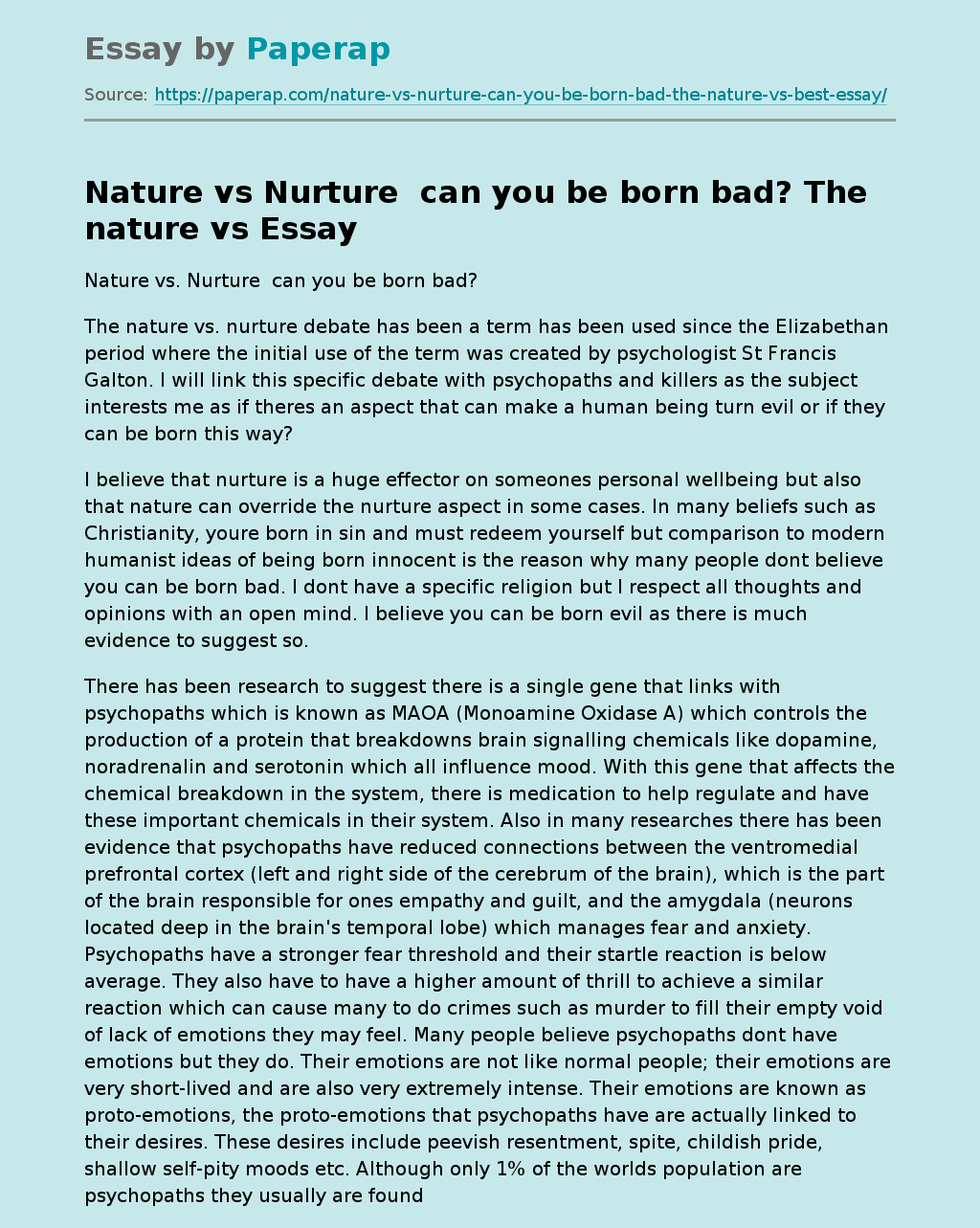 Nature vs Nurture  can you be born bad? The nature vs