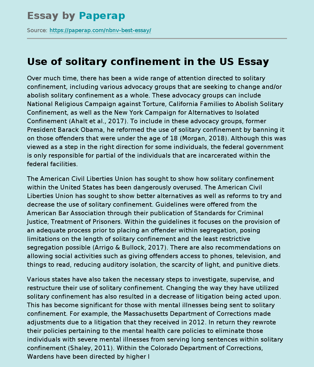 Use of solitary confinement in the US