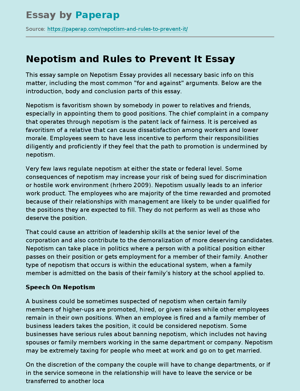 essay on nepotism 250 words