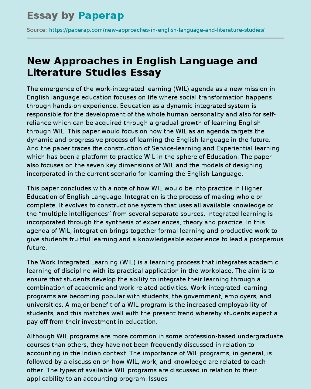 New Approaches in English Language and Literature Studies
