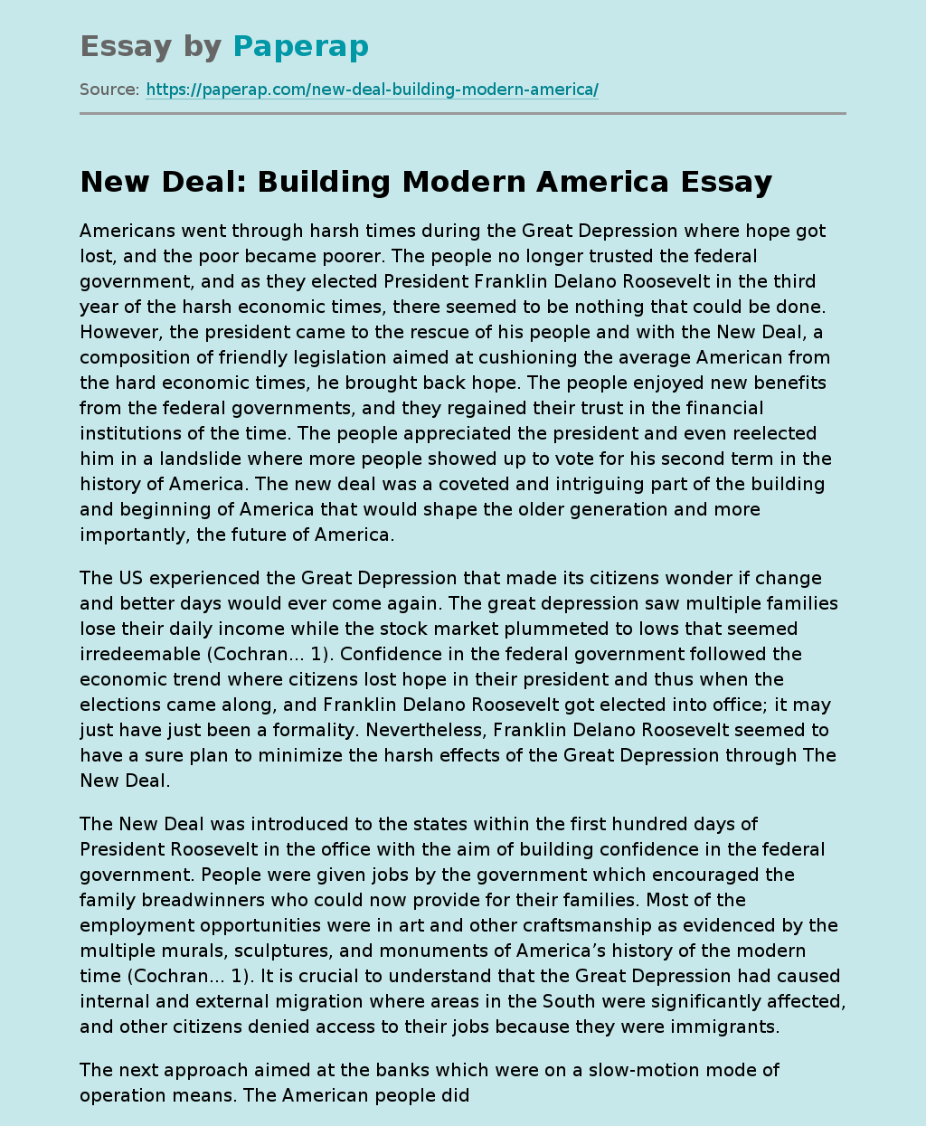 New Deal: Building Modern America