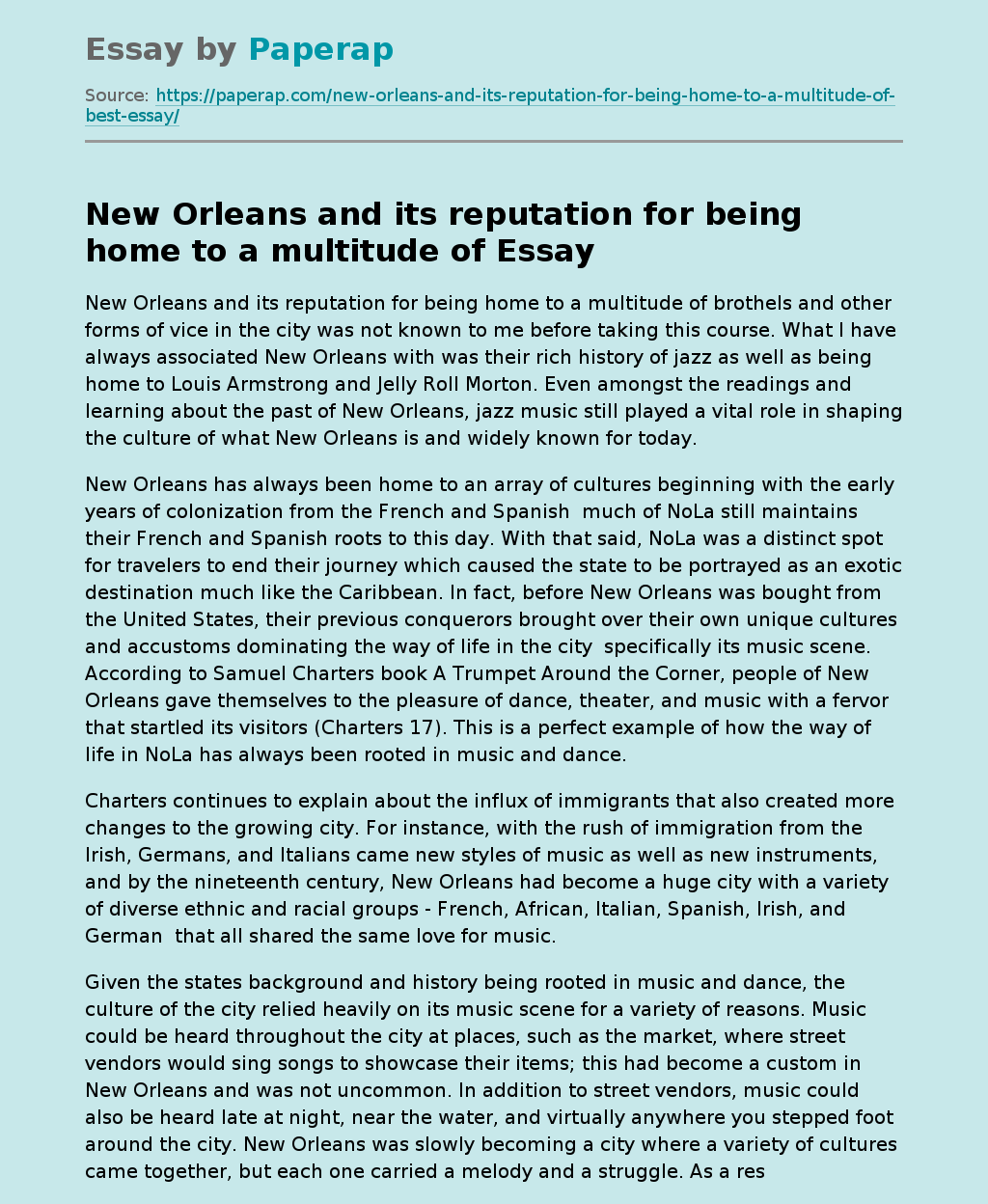 New Orleans and Its Reputation