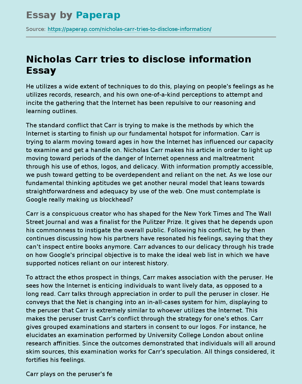 Nicholas Carr tries to disclose information