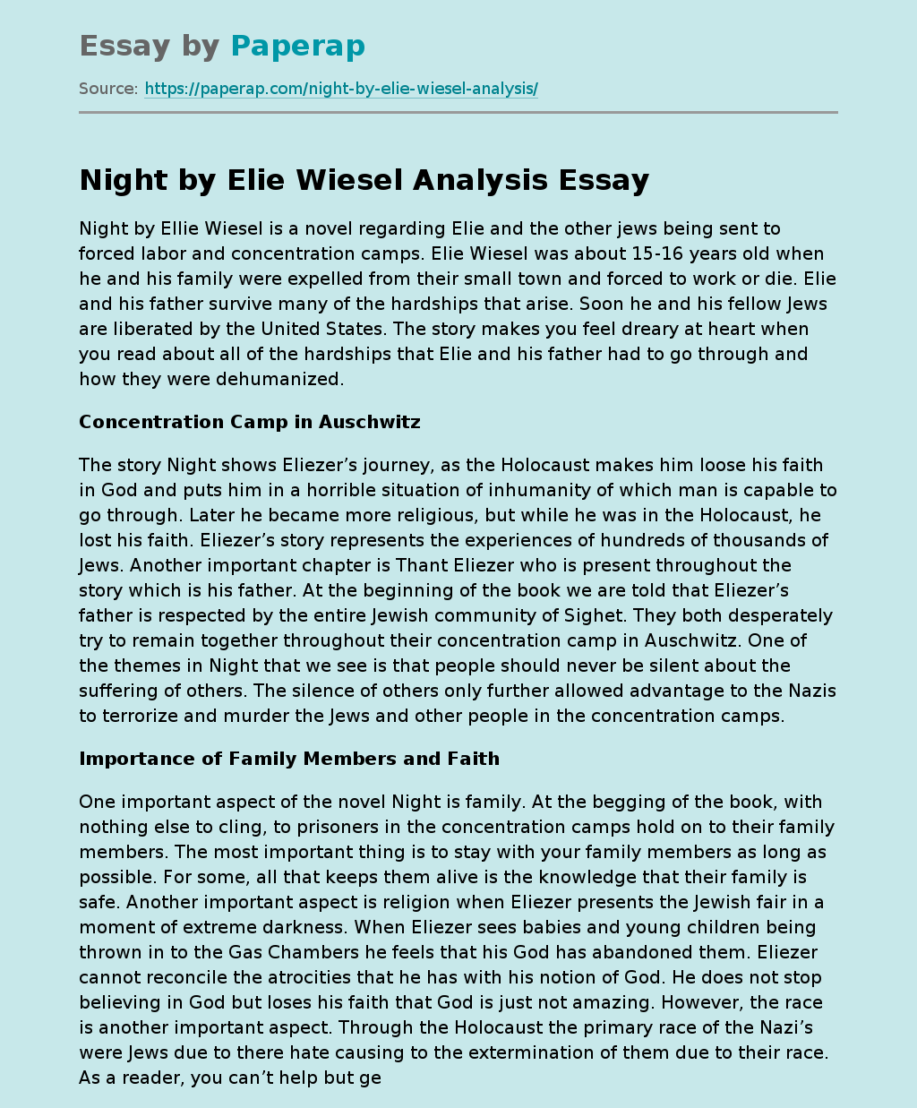 Night by Elie Wiesel Analysis