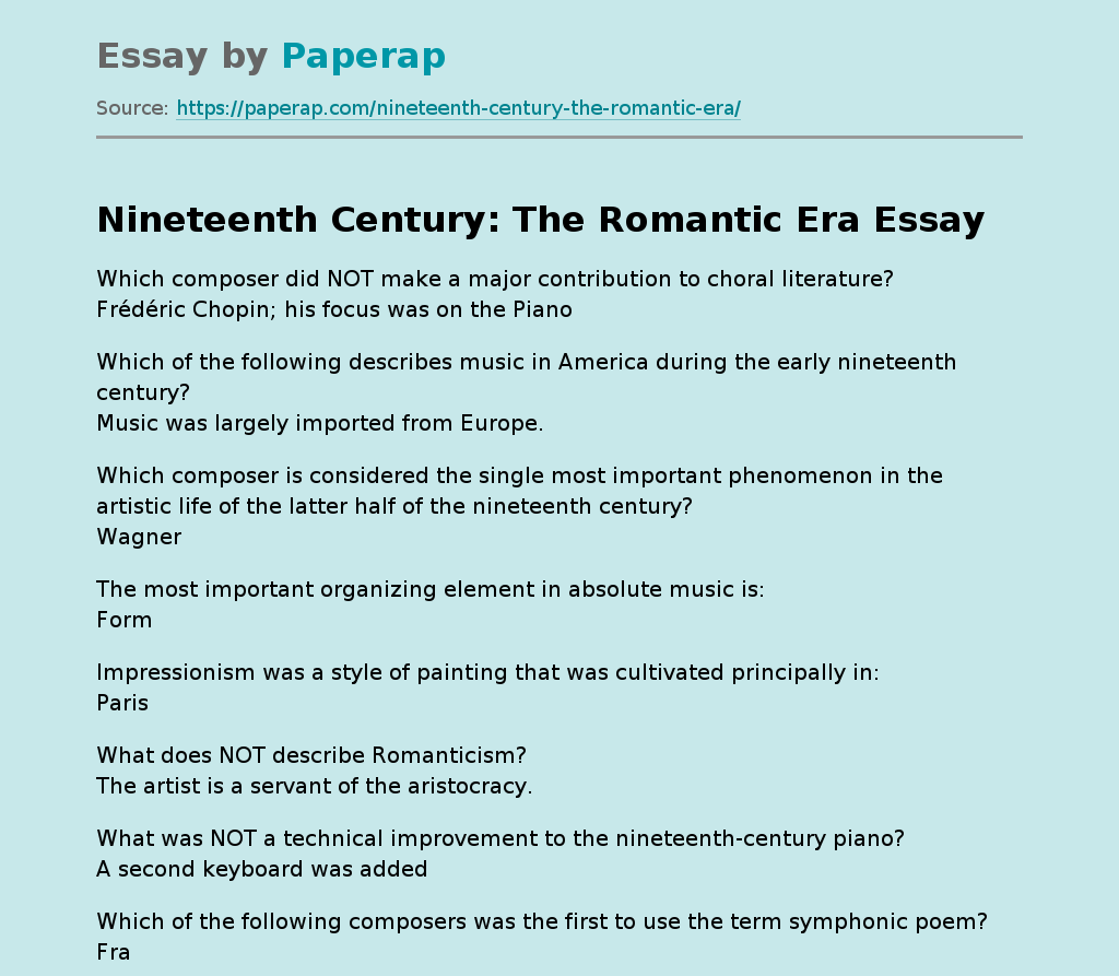 Nineteenth Century: The Romantic Era