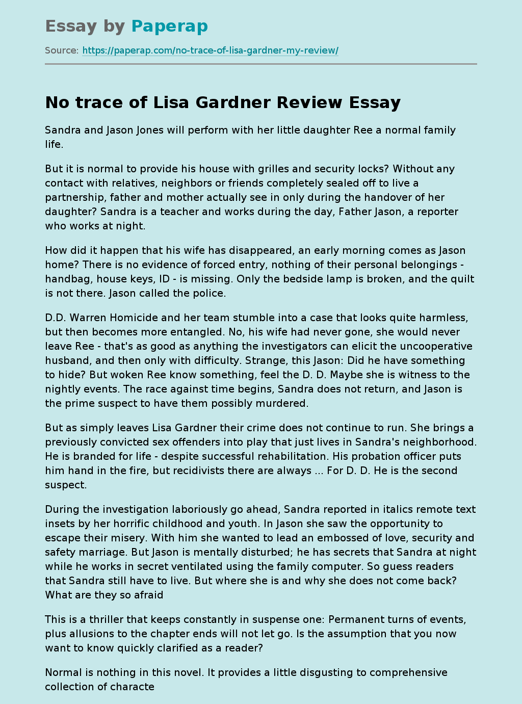 Book "No trace" of Lisa Gardner