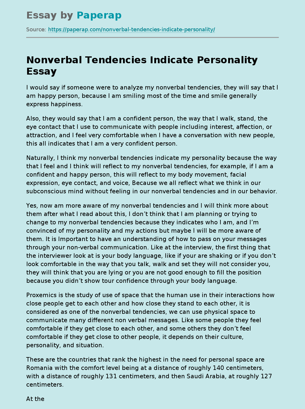 Nonverbal Tendencies Indicate Personality
