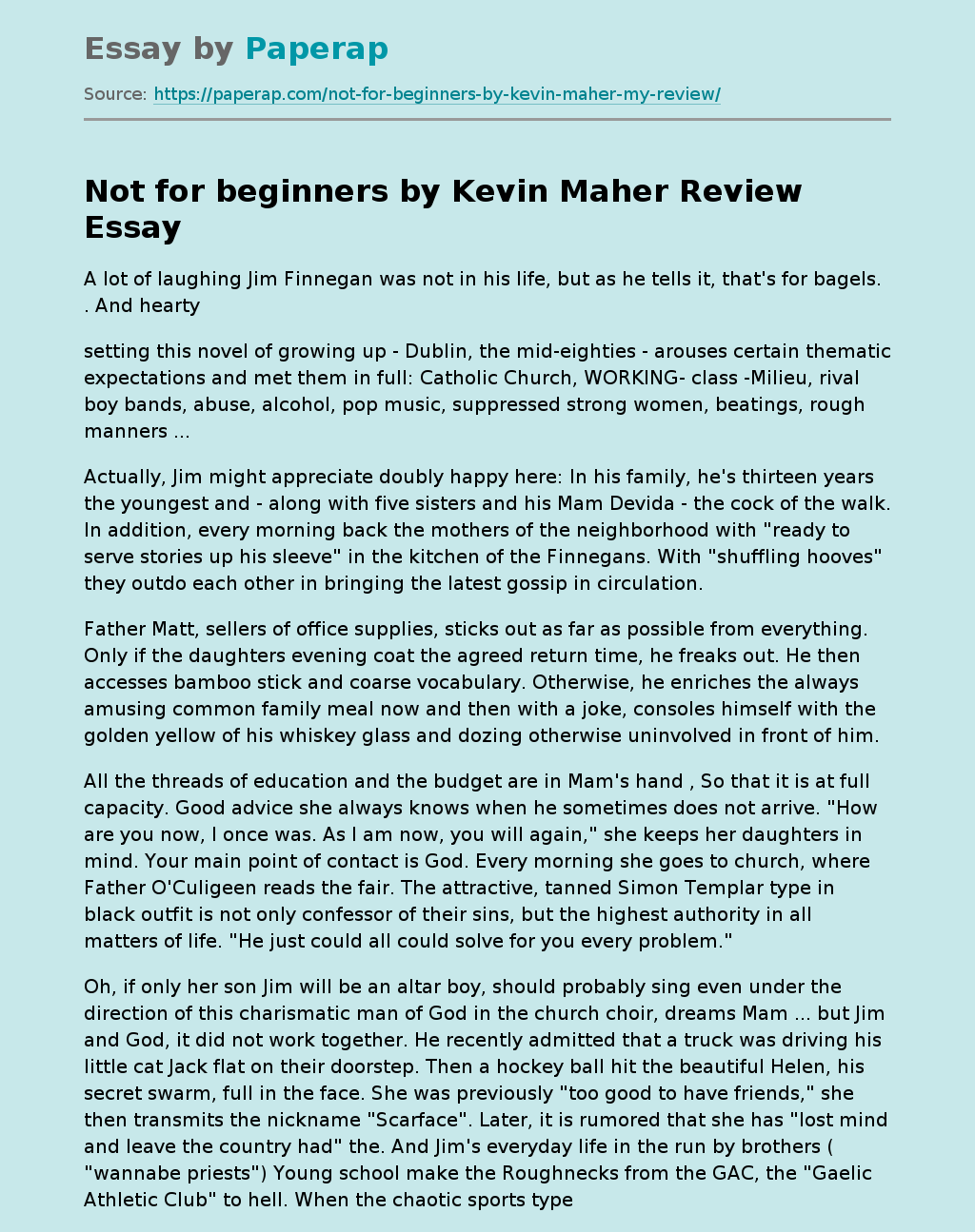 Not for beginners by Kevin Maher Review