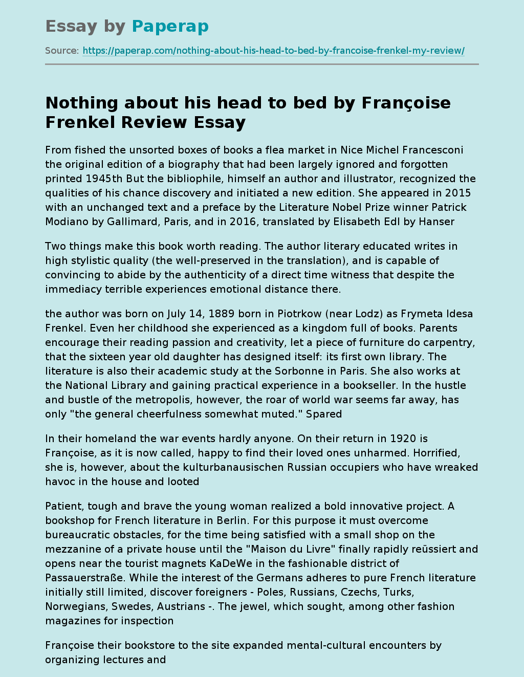 Nothing About His Head To Bed By Françoise Frenkel Review