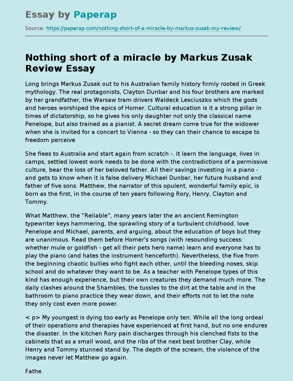 Nothing Short Of A Miracle By Markus Zusak Review