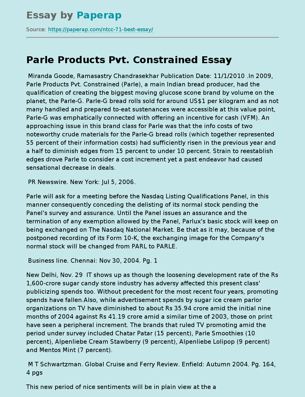 Parle Products Pvt. Constrained