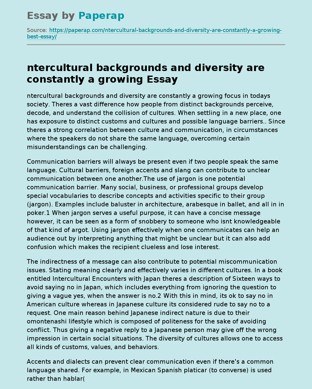 ntercultural backgrounds and diversity are constantly a growing