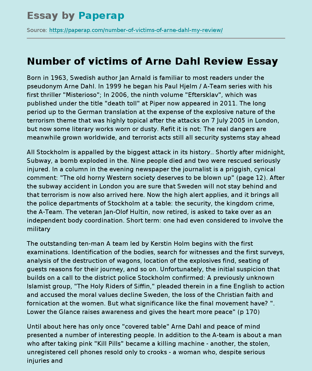 “Number of Victims” of Arne Dahl