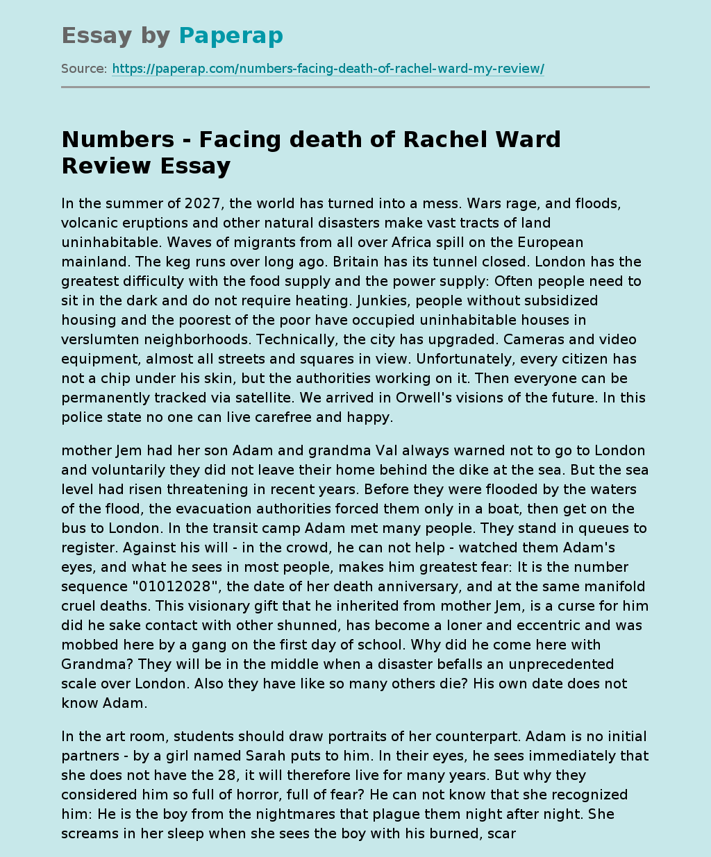"Numbers - Facing death" of Rachel Ward
