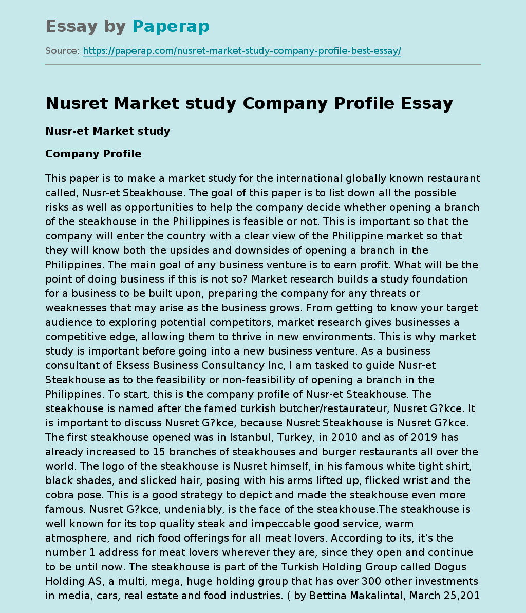 Nusret Market study Company Profile