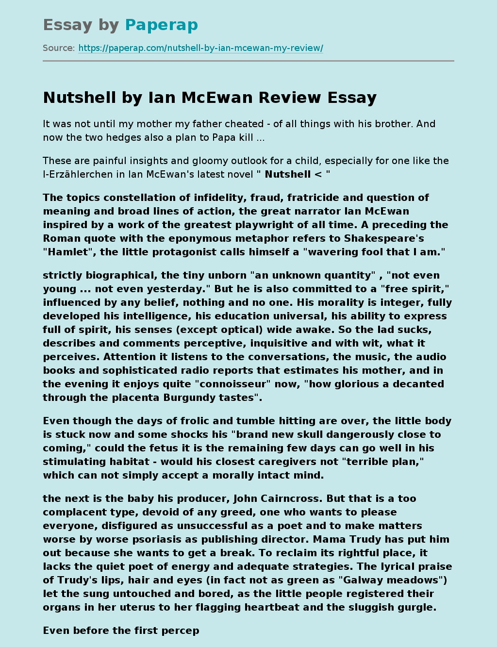 Nutshell by Ian McEwan Review