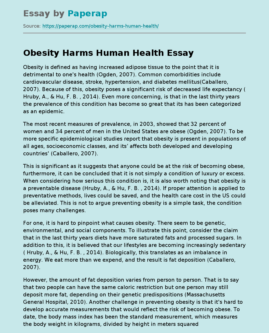 Obesity Harms Human Health