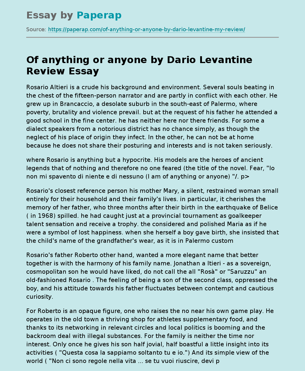 "Of Anything Or Anyone" By Dario Levantine